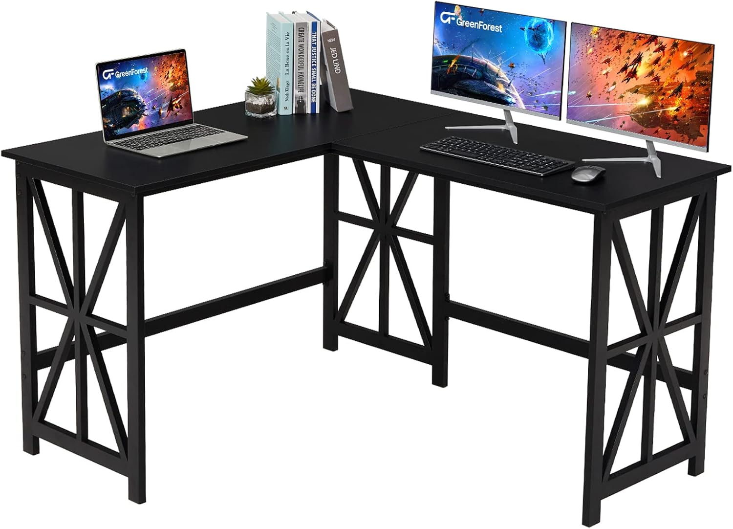 GreenForest L Shaped Corner Desk 51 inch, Industrial Style Compact Design Computer Gaming Desk PC Laptop Workstation for Home Office, Oak