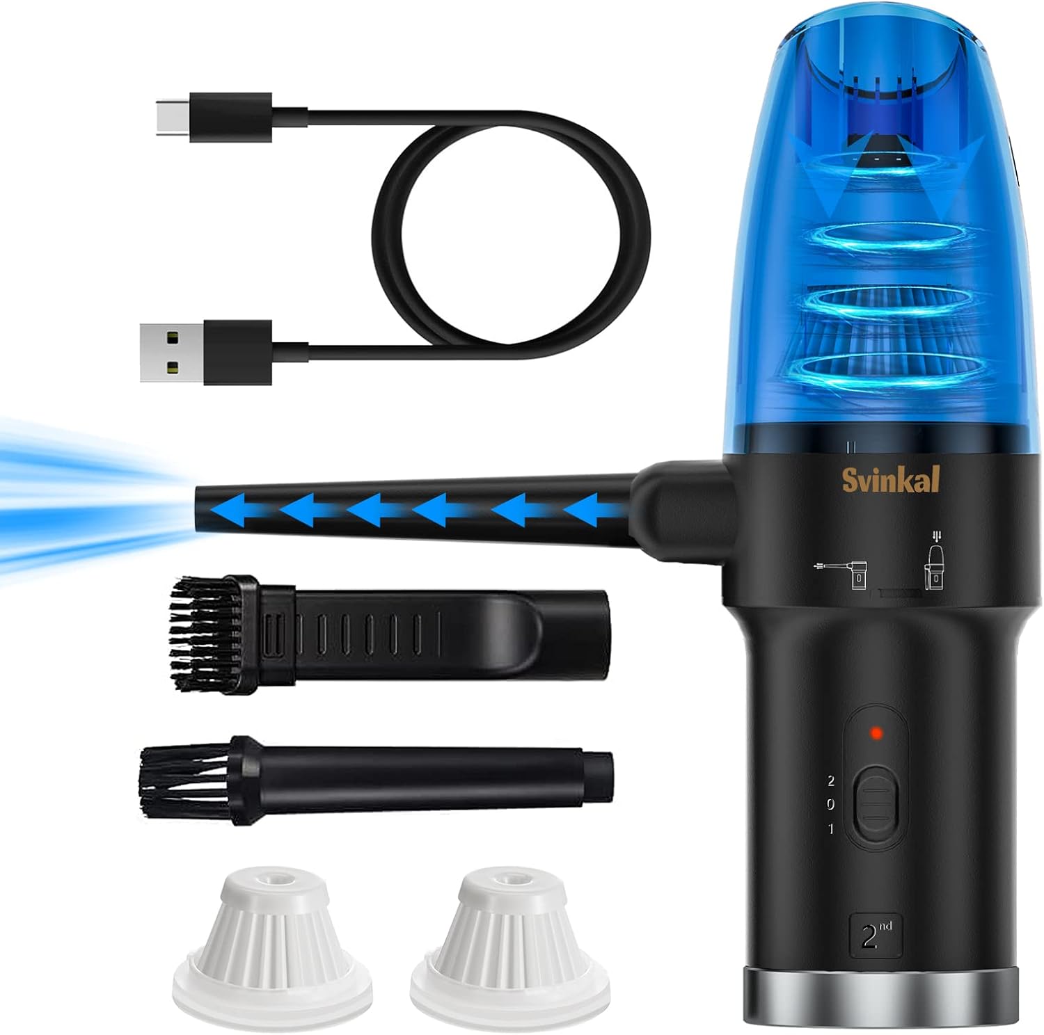Svinkal Compressed Air Duster & 8,000Pa Handheld Vacuum 2-in-1, 33000RPM Electric Air Duster, 6000mA Fast Charging Battery, Cordless Air Blower, Perfect Substitute for Air Cans. Pack of 2
