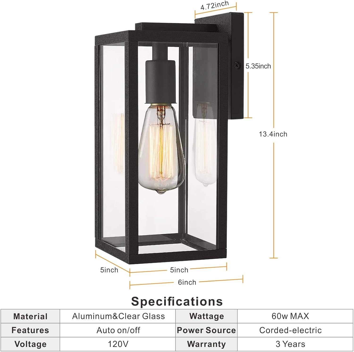 MUDIKIC Outdoor Light Fixture Modern Wall Sconce, Black Aluminum Wall Mounted Lights with Clear Glass Shade 2 Pack