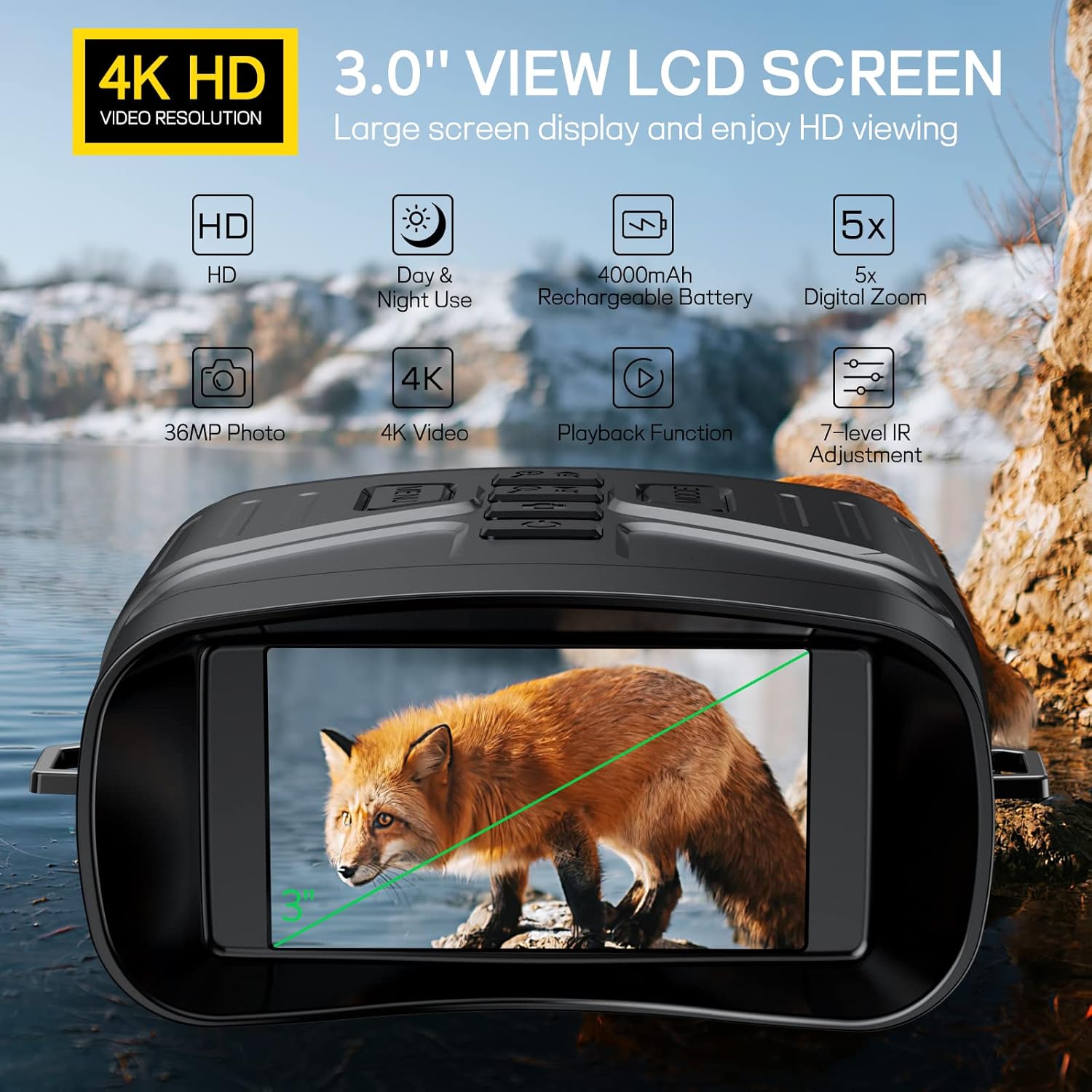 Anyork Night Vision Goggles for Hunting, 4K Infrared Night Vision Binoculars with Rechargeable Battery and Anti-Shake Motion Detection for Surveillance Tactical Gear