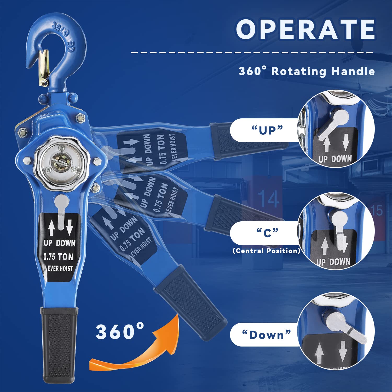 Mxmoonant Lever Chain Hoist 0.75T/1650LBS Capacity 3M/10ft Manual Block Puller Lifter with 1Pcs 1T/6.5ft Crane Towing Strap for Lifting Heavy Objects in Garage, Warehouse, Factory (3M/10FT) Pack of 2