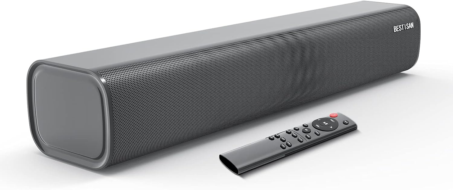 Sound Bar, BESTISAN Sound Bars for TV with Bass/Treble Adjustable,Wireless Bluetooth 5.0/AUX/Optical/Coax Input, 21 Inch, DSP Technology, Remote Control Pack of 2