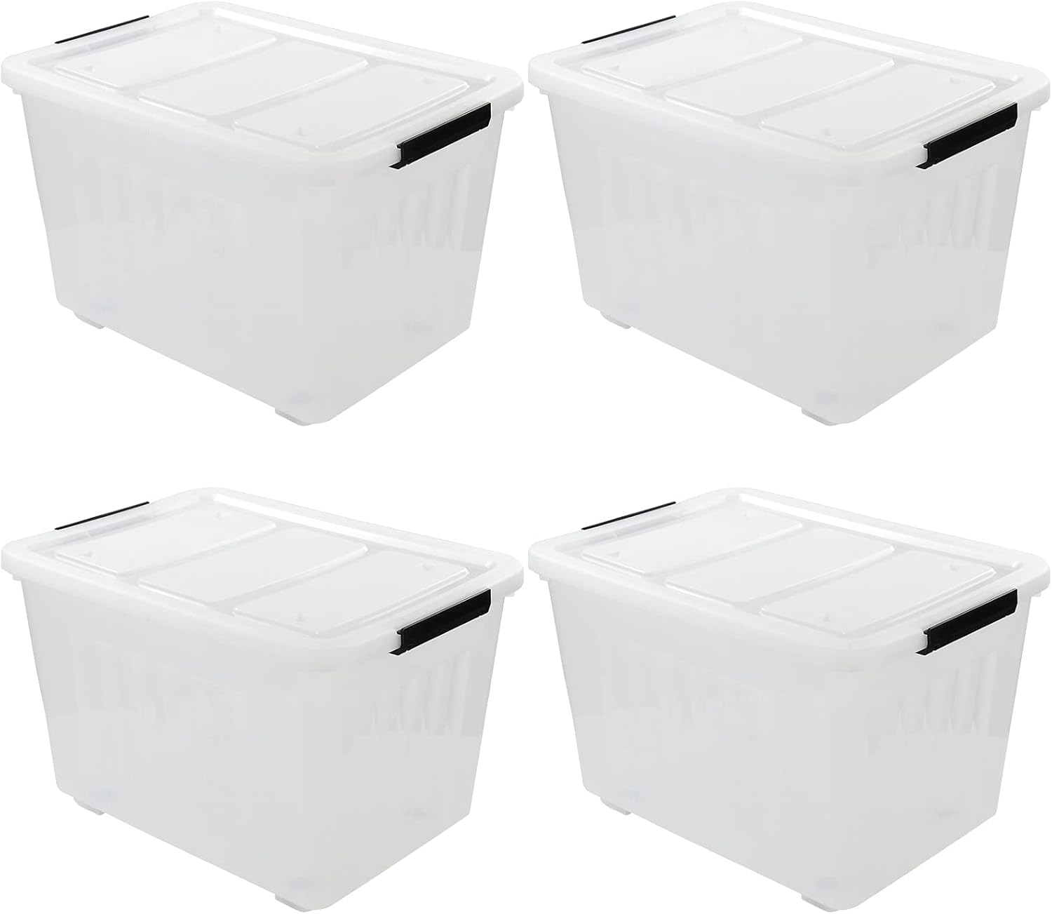 Uumitty 4-Pack 70 L Large Storage Box, Plastic Storage Contain/Bin with Wheels, Clear