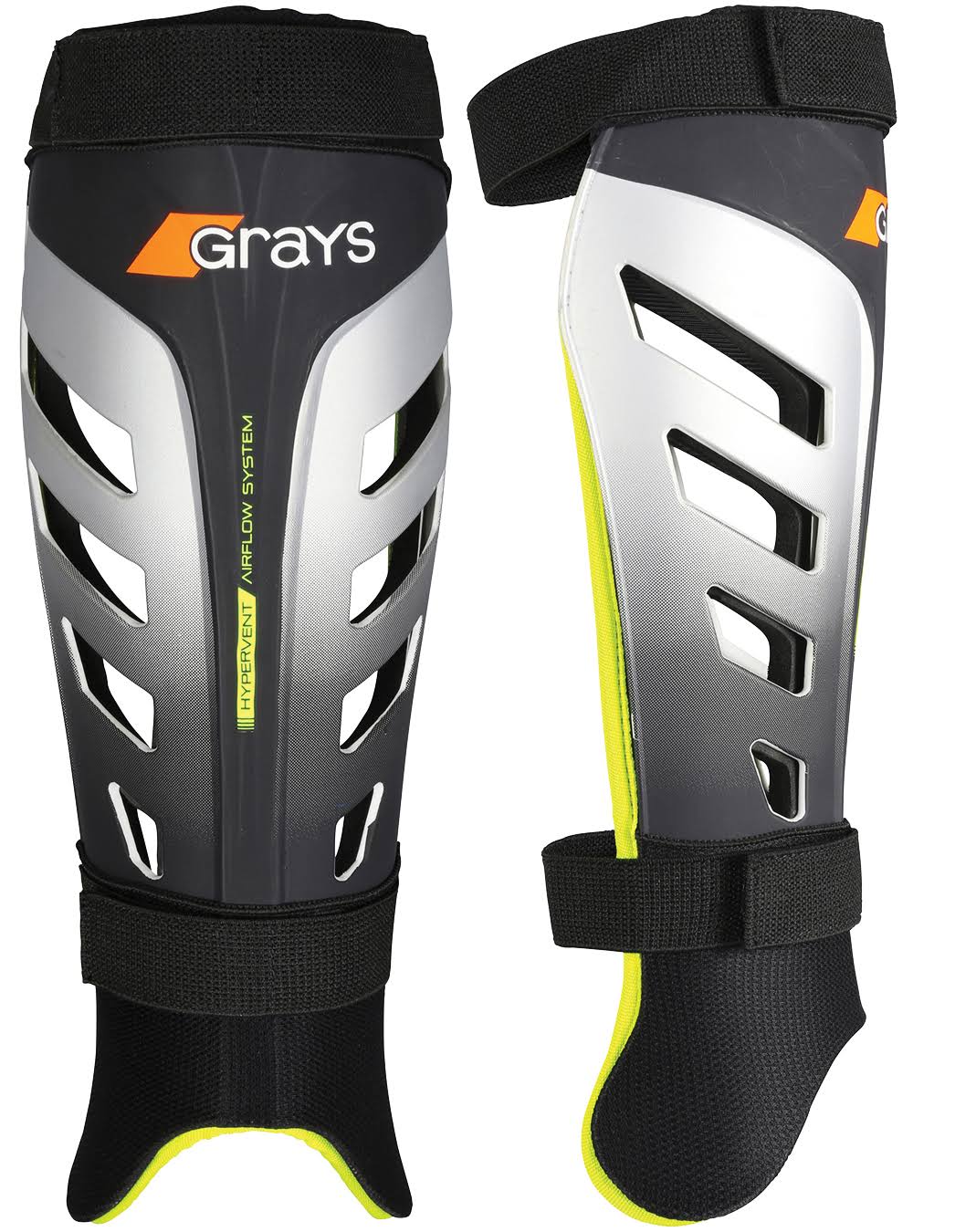 Grays G800 Hockey Shinguards - Black/Neon Yellow
