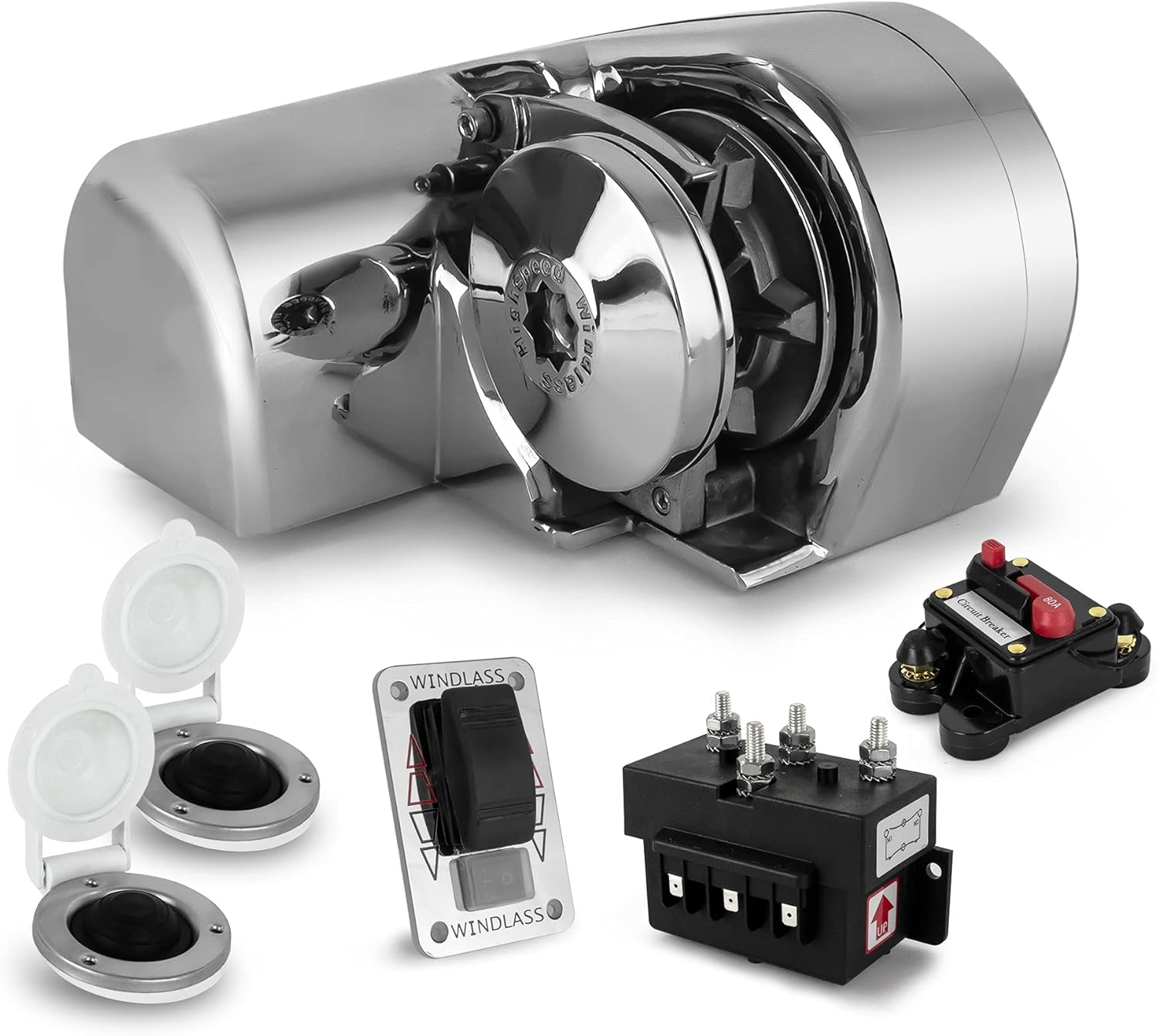 Five Oceans Atlantic 600 Horizontal Windlass 600W Kit w/Nylon Three Strand Rope/Chain with (Rope 1/2