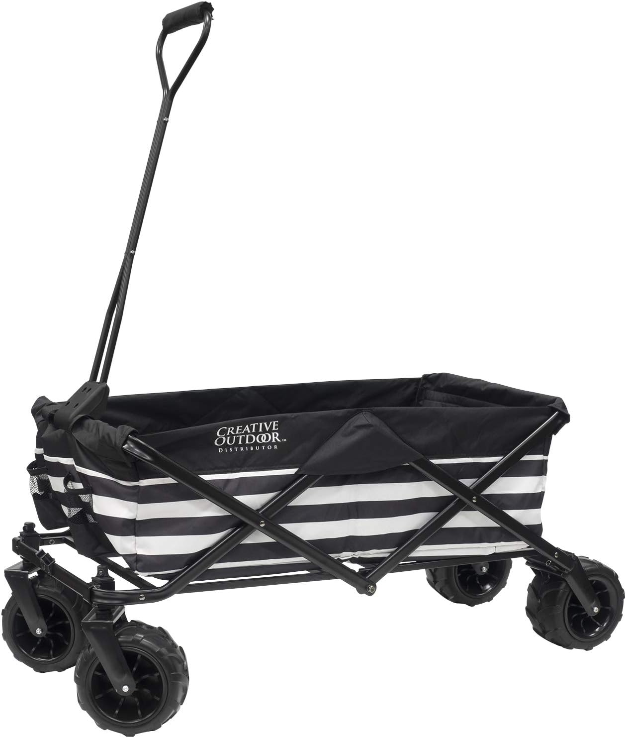 Creative Outdoor Collapsible Folding Wagon Cart for Cargo | All Terrain | Beach Park Garden Sports & Camping | Black & White Stripes
