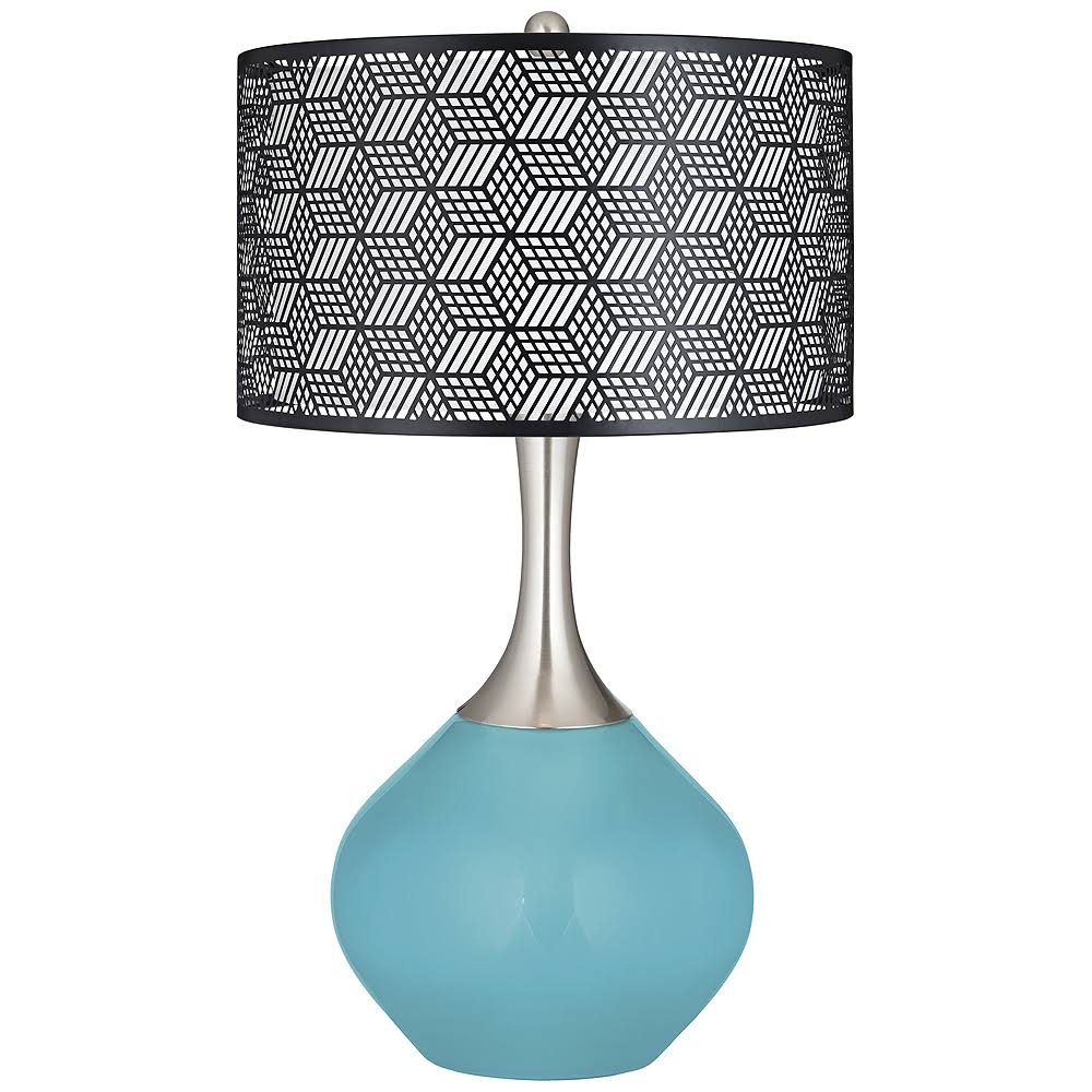 Color + Plus Nautilus Black Metal Shade Spencer Table Lamp, Blue