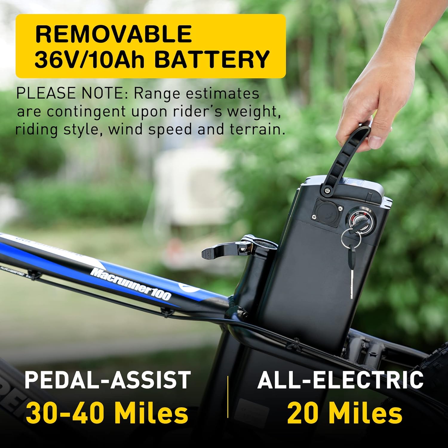 AVANTREK Macrunner 100 Electric Bike, 350W Brushless Motor, 36V/10Ah Removable Larger Battery 20'' Fat Tire Ebike, 20 MPH Snow Beach Mountain E-Bike, Shimano 7 Speed