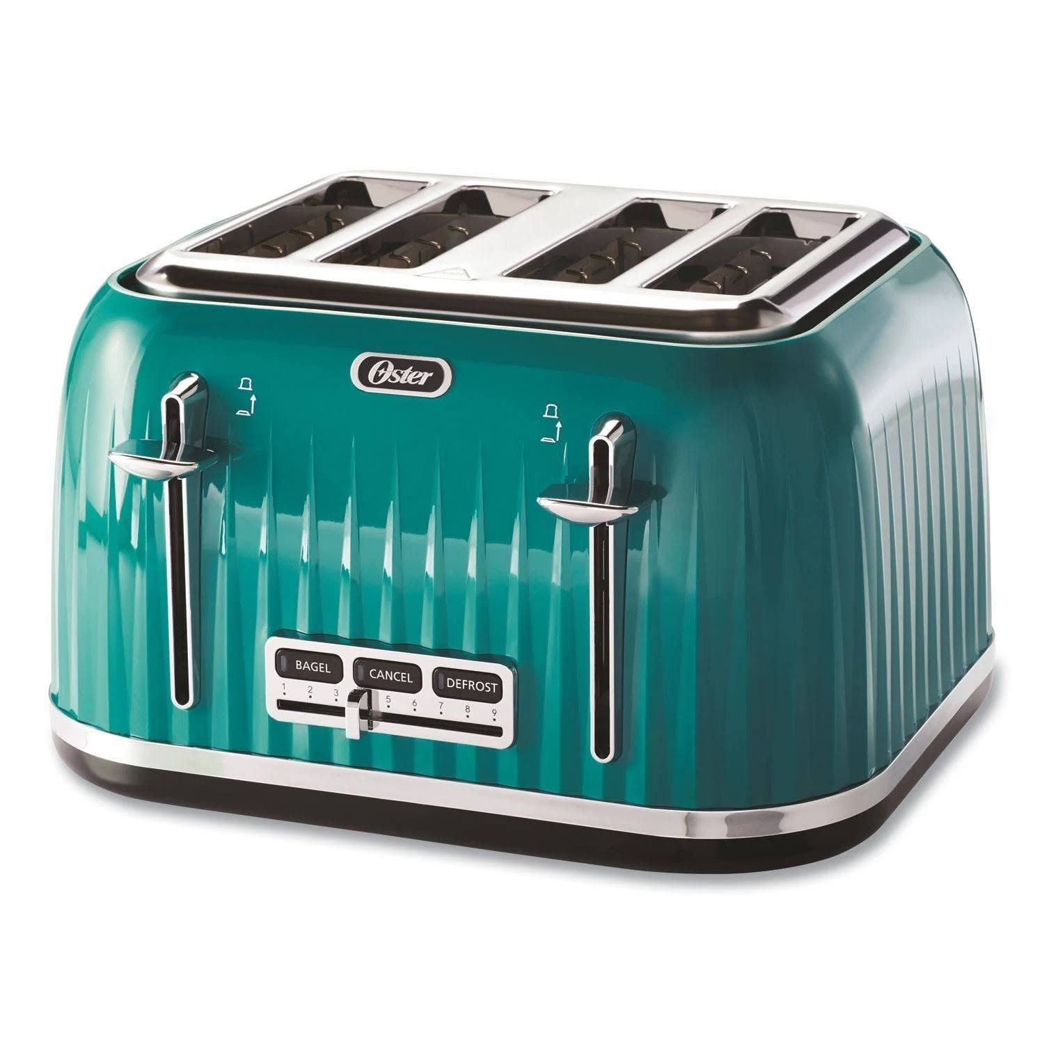 Oster 4-Slice Toaster with Textured Design with Chrome Accents, 12 x 13 x 8, Teal
