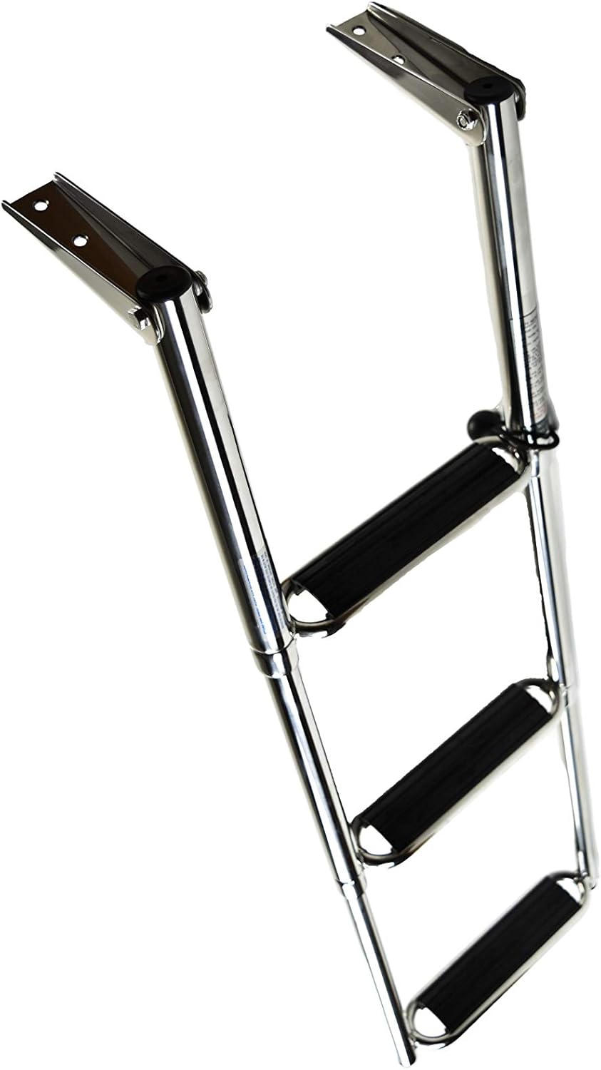 Marine City Stainless Steel 3-Step Ladder with Slide Gudgeon for Boat, Yacht Pack of 2