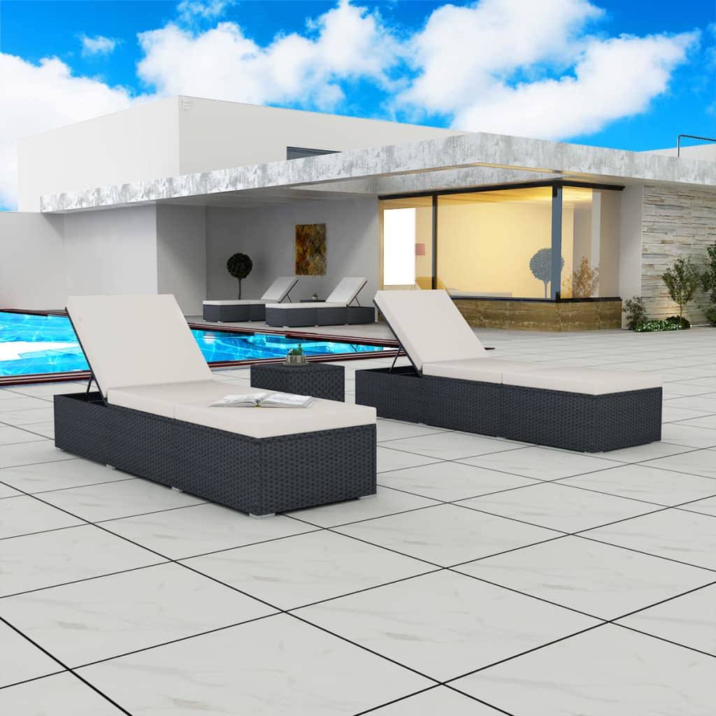 vidaXL Sun Loungers 2 Pcs Poly Rattan Black