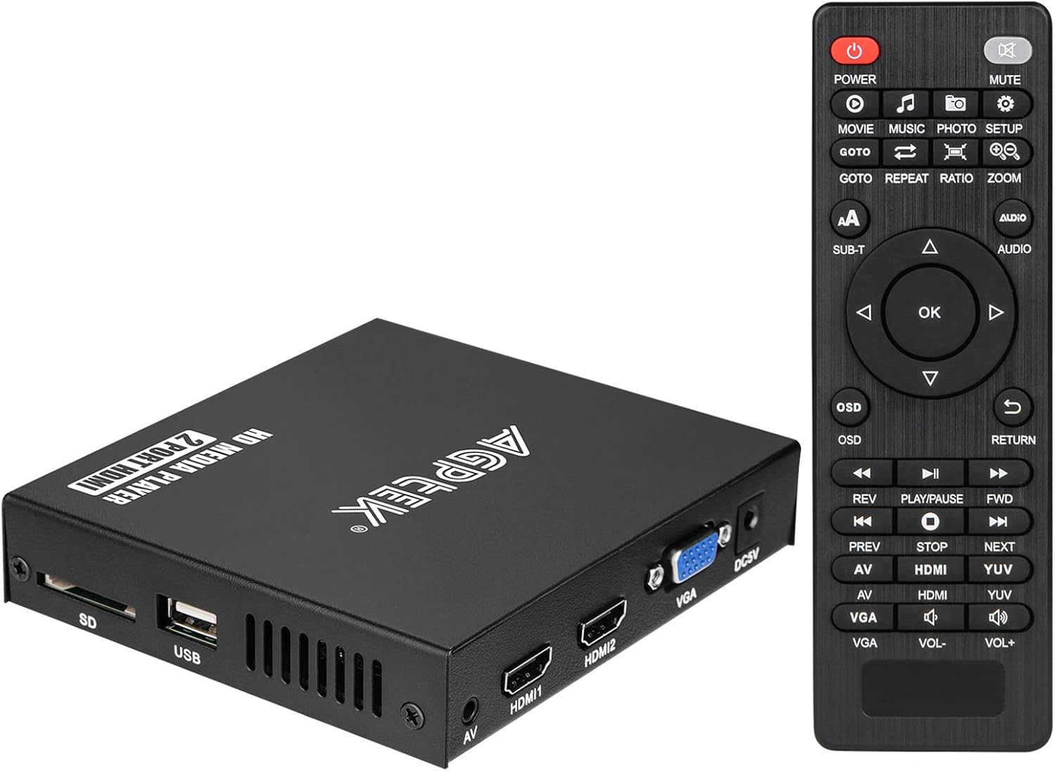 1080P Media Player with Dual HDMI Outpus, Portable MP4 Player for Video/Photo/Music Support USB Drive/SD Card/HDD - HDMI/AV/VGA Output Pack of 2