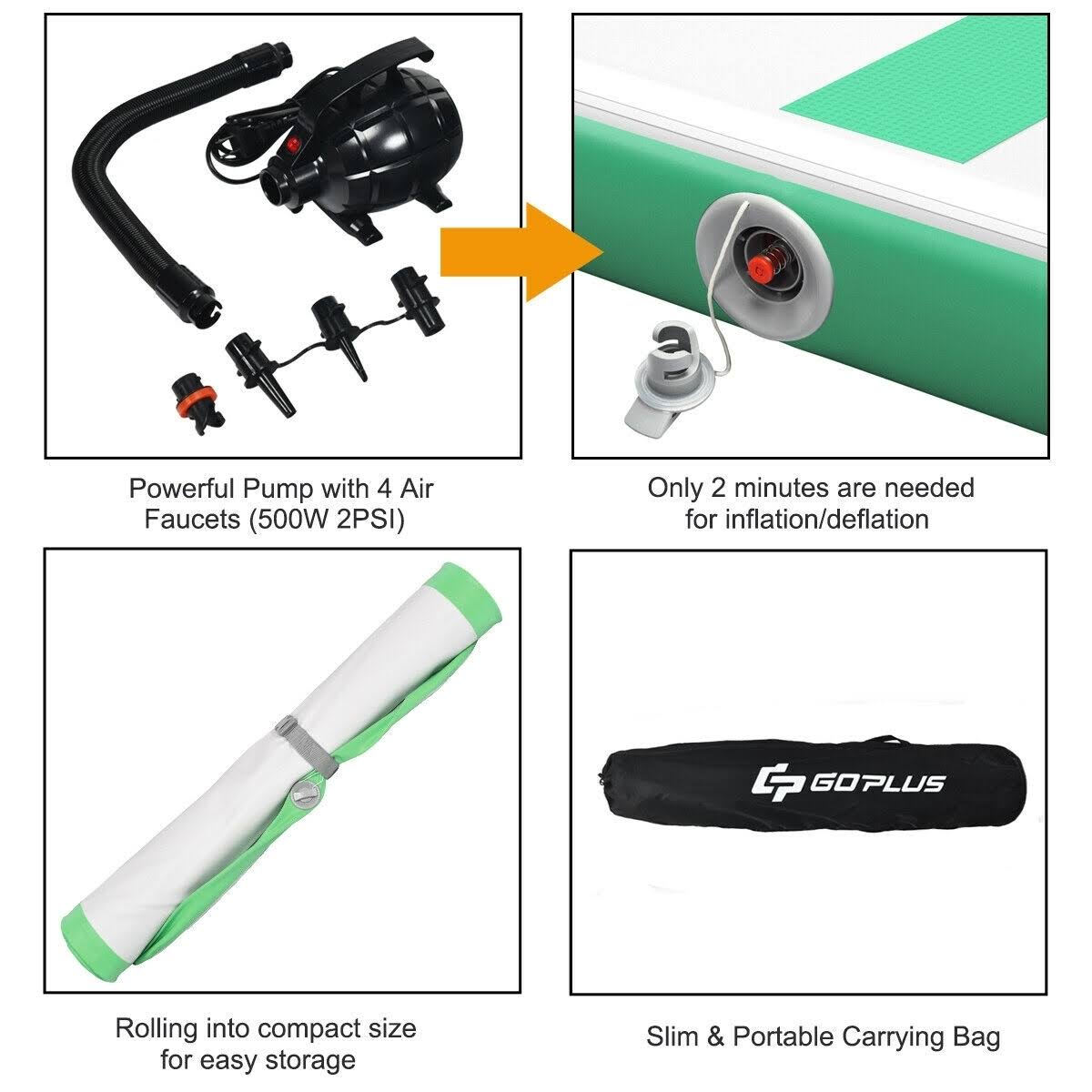 Costway 15ft Air Track Inflatable Gymnastics Tumbling Mat -Green