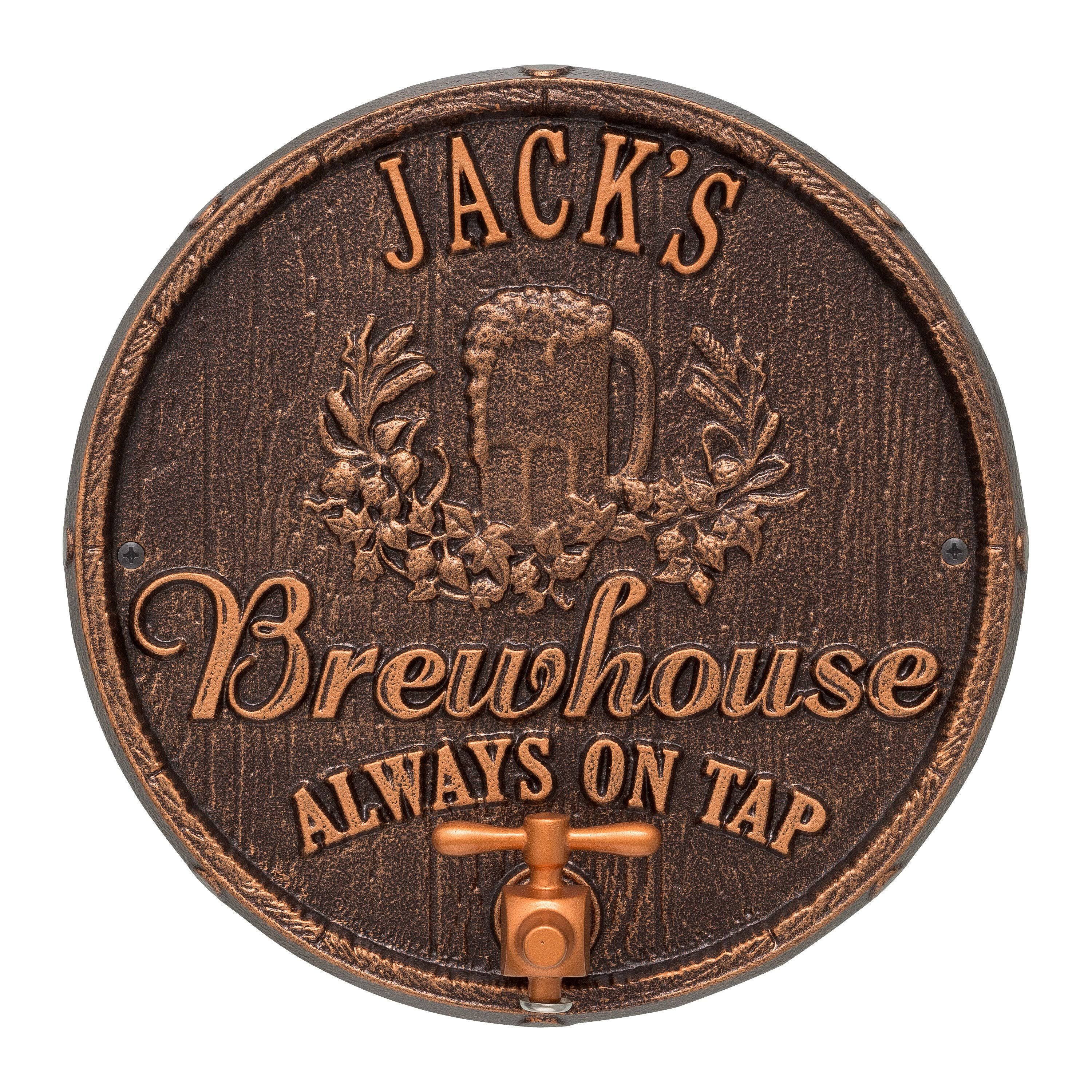 Whitehall Products 3352AC Oak Barrel Beer Pub Plaque - Antique Copper