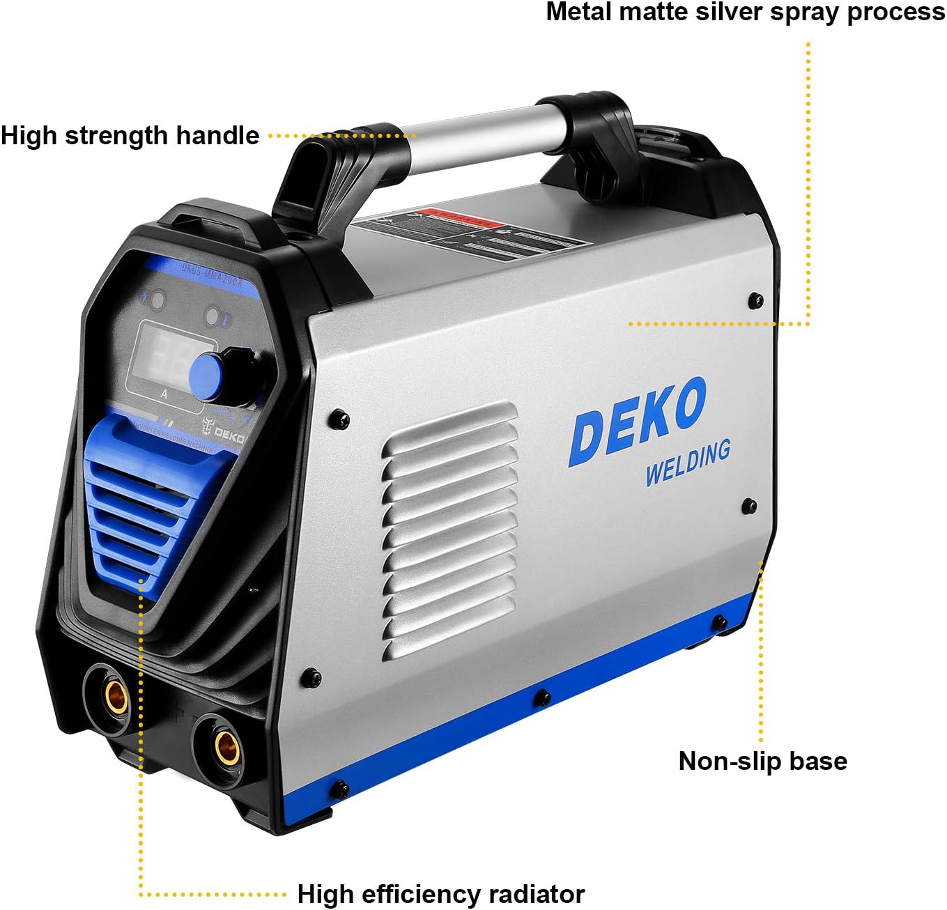 DEKOPRO 200Amp MMA Welder, 110/220V Stick Welder Dual Voltage ARC Welders Portable Welding Machine Electrode Holder,Work Clamp, Input Power Adapter Cable and Brush