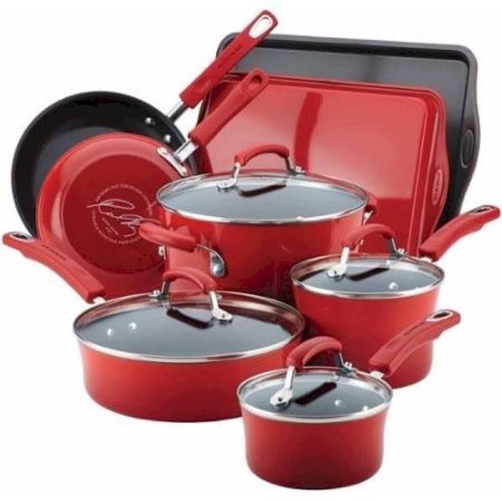 Rachael Ray Hard Enamel Nonstick 12-Piece Cookware Set, Red