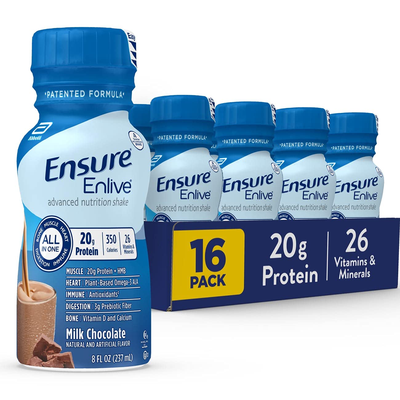 Ensure Enlive Meal Replacement Shake, 20g Protein, 350 Calories, Advanced Nutrition Protein Shake, Milk Chocolate, 8 fl oz, 16 Bottles Pack of 2