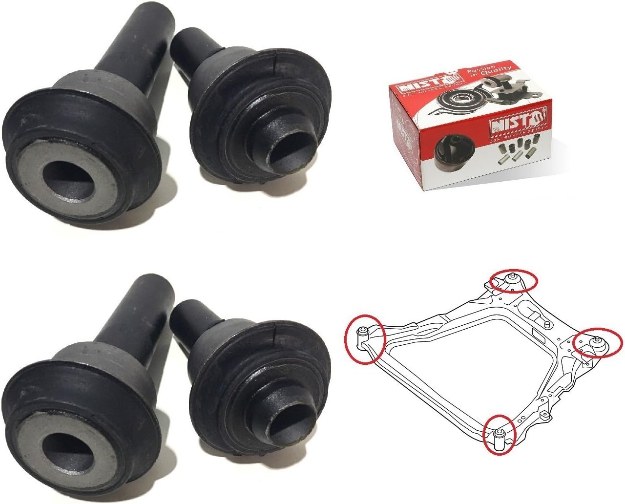 Nisto 4 Engine Cradle Front Subframe Crossmember Rearbody Bushing for 2007-2018 ON Nissan Rogue All Models Pack of 2