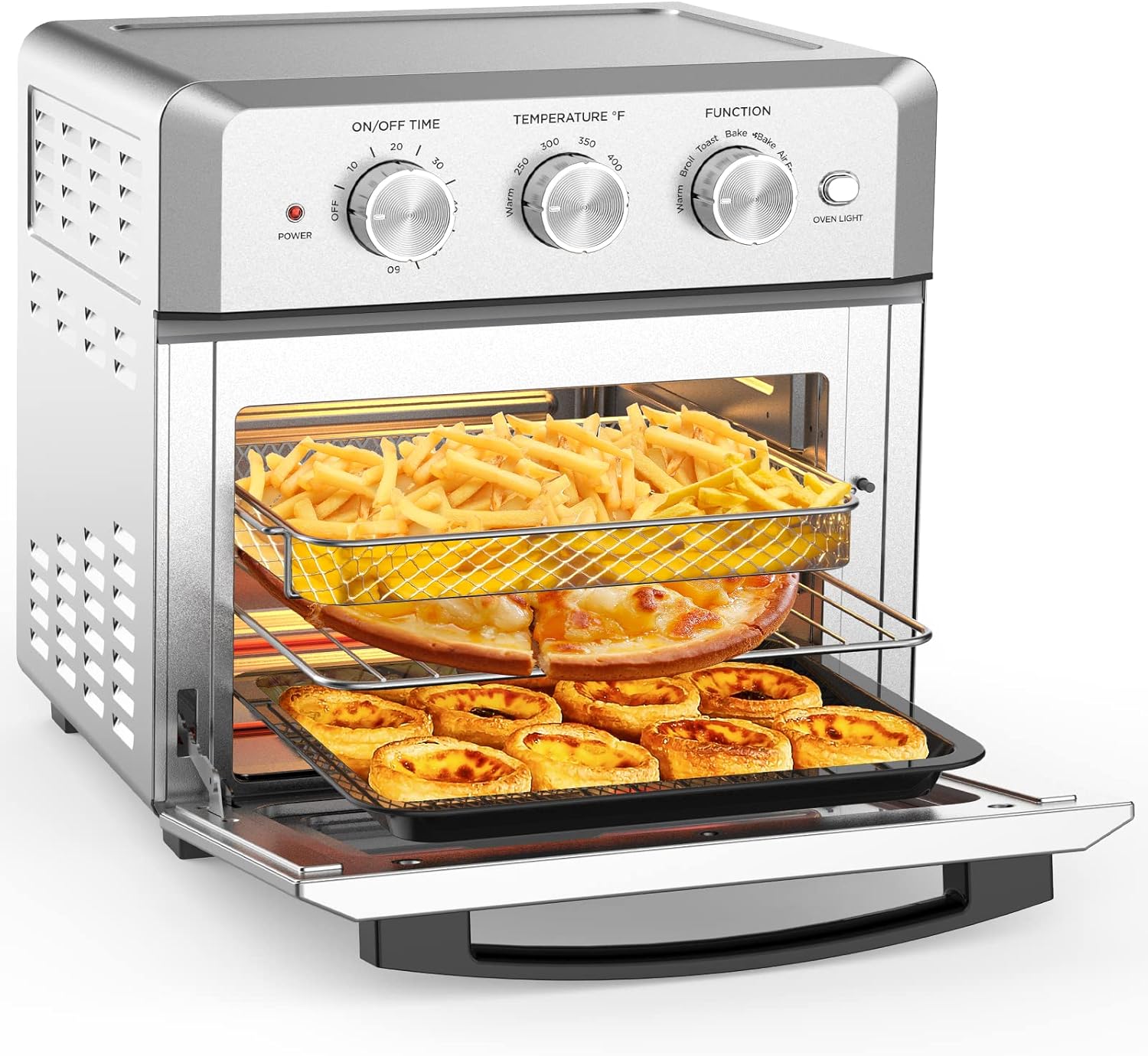 Air Fryer, Air Fryer Toaster Oven Combo 6-in-1 Geek Chef Air Fryer Oven 19 QT, Roast, Bake, Broil, Reheat with Accessories, Extra Large Convection Countertop Oven, Stainless Steel, ETL Listed, 1500W