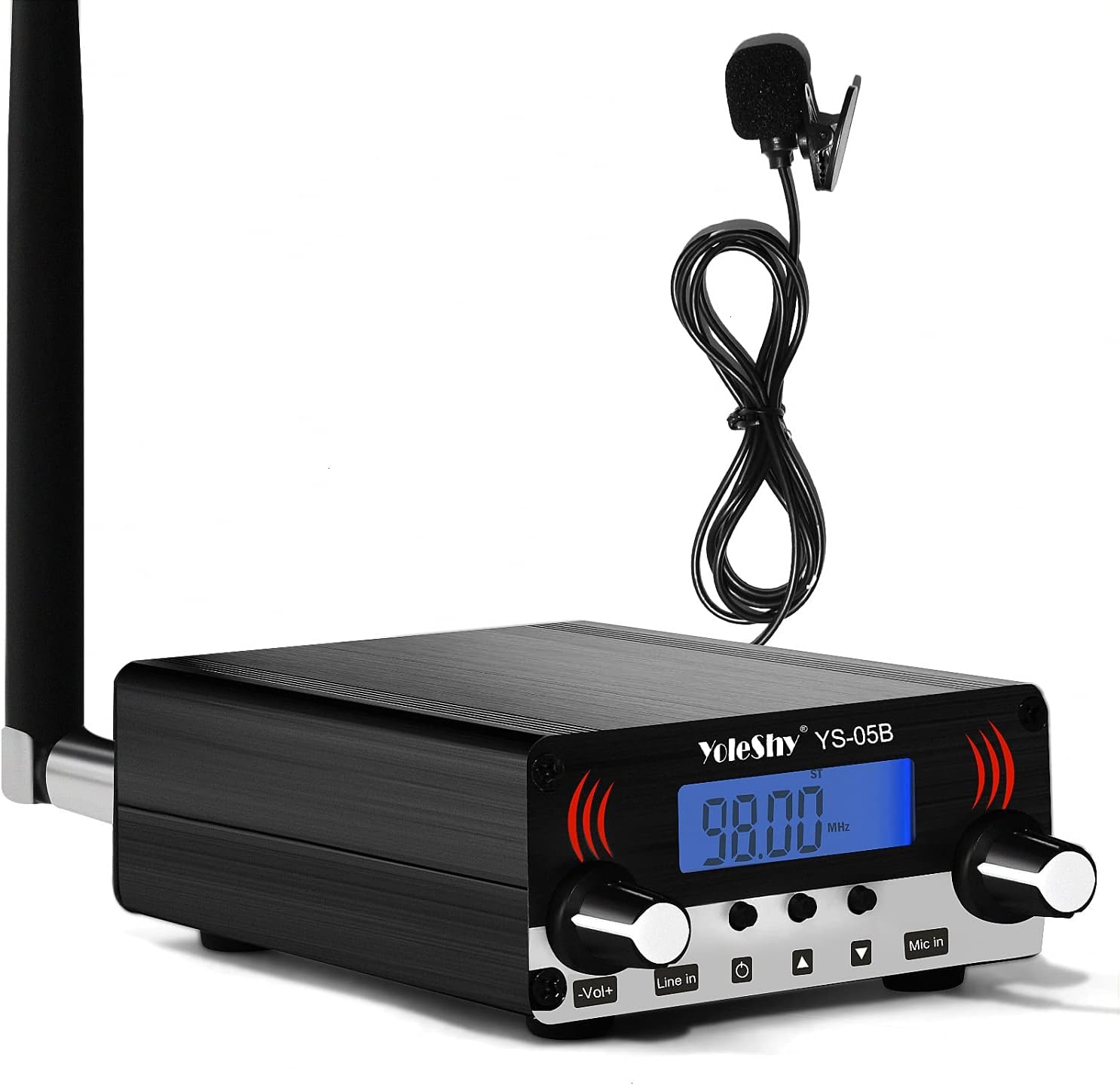 YoleShy 0.5W YS-05B FM Transmitter for Church Parking Lot, Digital LCD FM Broadcast Transmitter, Long Range Mini Radio Stereo Station with Antenna, Microphone, 87.5-108MHz, FCC Part15 Certified, Black Pack of 2