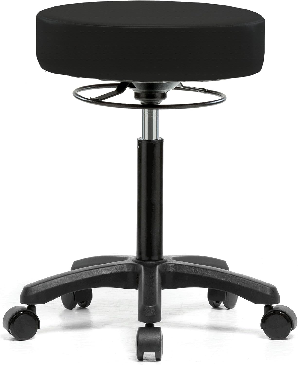 PERCH Life Rolling Height Adjustable Stool for Hardwood & Tile | Workbench Height 20.5-28 inches | 250-pound Weight Capacity | 12 Year Warranty (Black Vinyl)