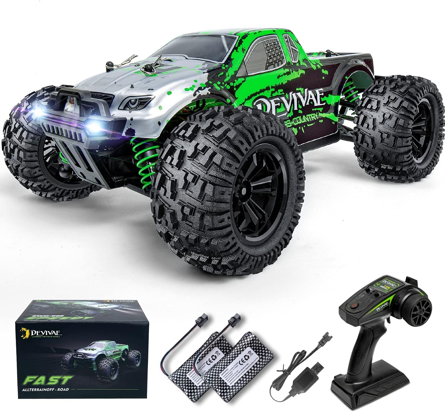 DEVIVAE RC Cars 005 High Speed Remote Control Car for Kids Adults 1:18 Scale 36 KM/H 4X4 Off Road Monster Trucks, 2.4GHz All Terrain Electric Toy with 2 Batteries, 50 Mins Play Gift for Boy Girl Pack of 2