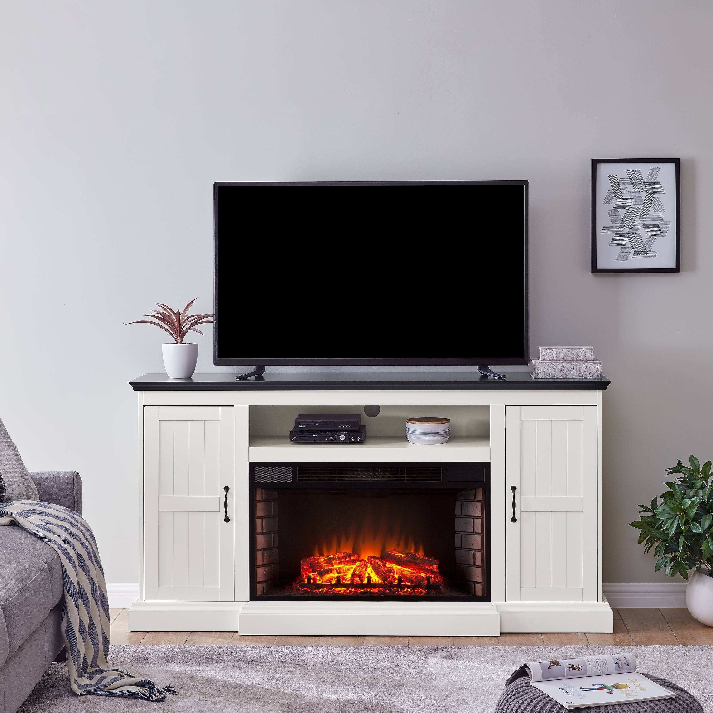 Belle Modern Farmhouse White Electric Fireplace Media Console