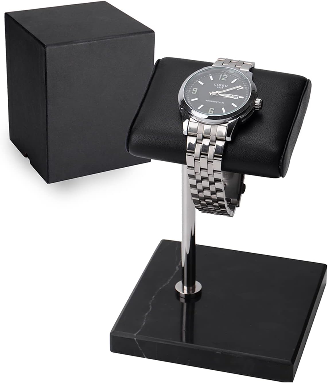 Watch Stand - Handcrafted Leather Marble Watch Stand, Watch Display Stand All Watches & Jewelry Stand Nature Marble Base, Watch Accessory Watch Organizer | Holder(Black)