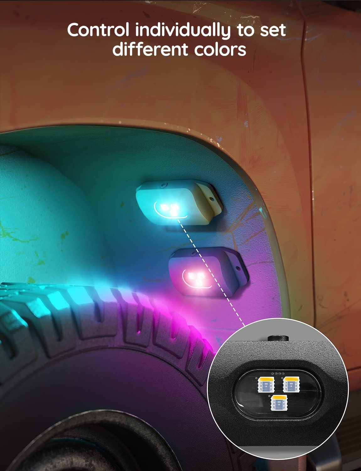 Govee Rock Lights with IP67 Waterproof, RGBIC Car Underglow Lights with 64 Scene Modes, 4 Pods Warm White Smart APP Control Car Lights with Reactive Music Mode for Cars, Trucks, DC 12V