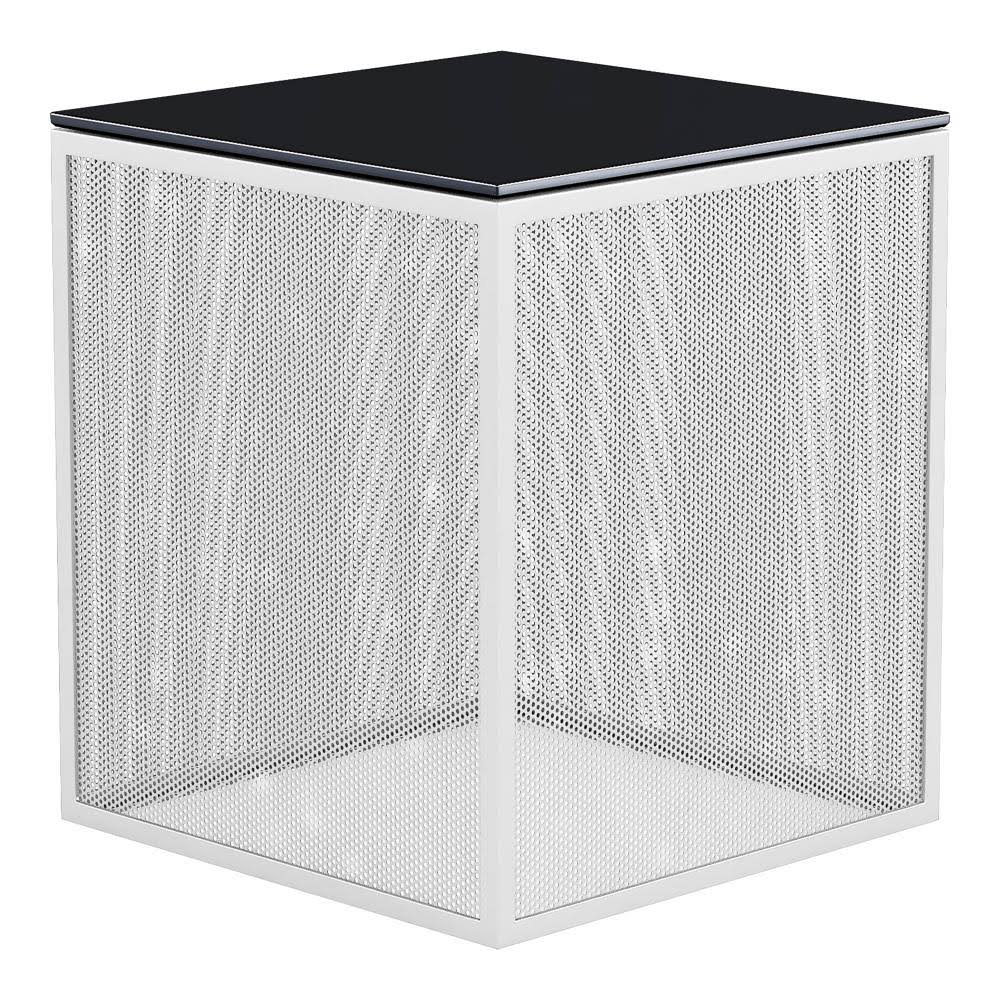 Furniture of America Dessi White Square Glass Top Side Table | IDF-AC348WH