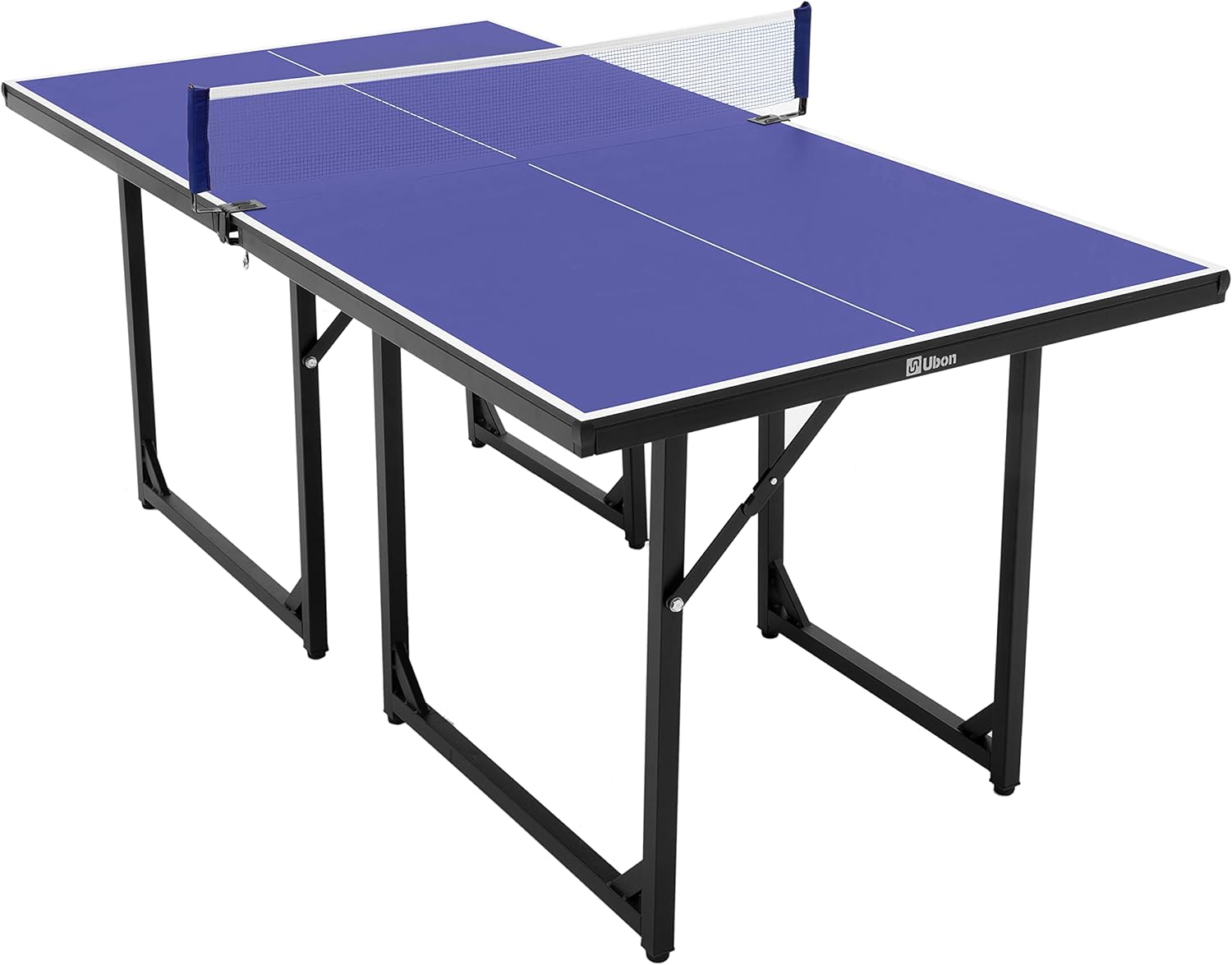 Ubon Midsize Foldable Ping Pong Table Durable Multi-Use Free Standing Table Tennis Table with Net Space Saver Adjustable Height Tennis Table Set for Indoor Use