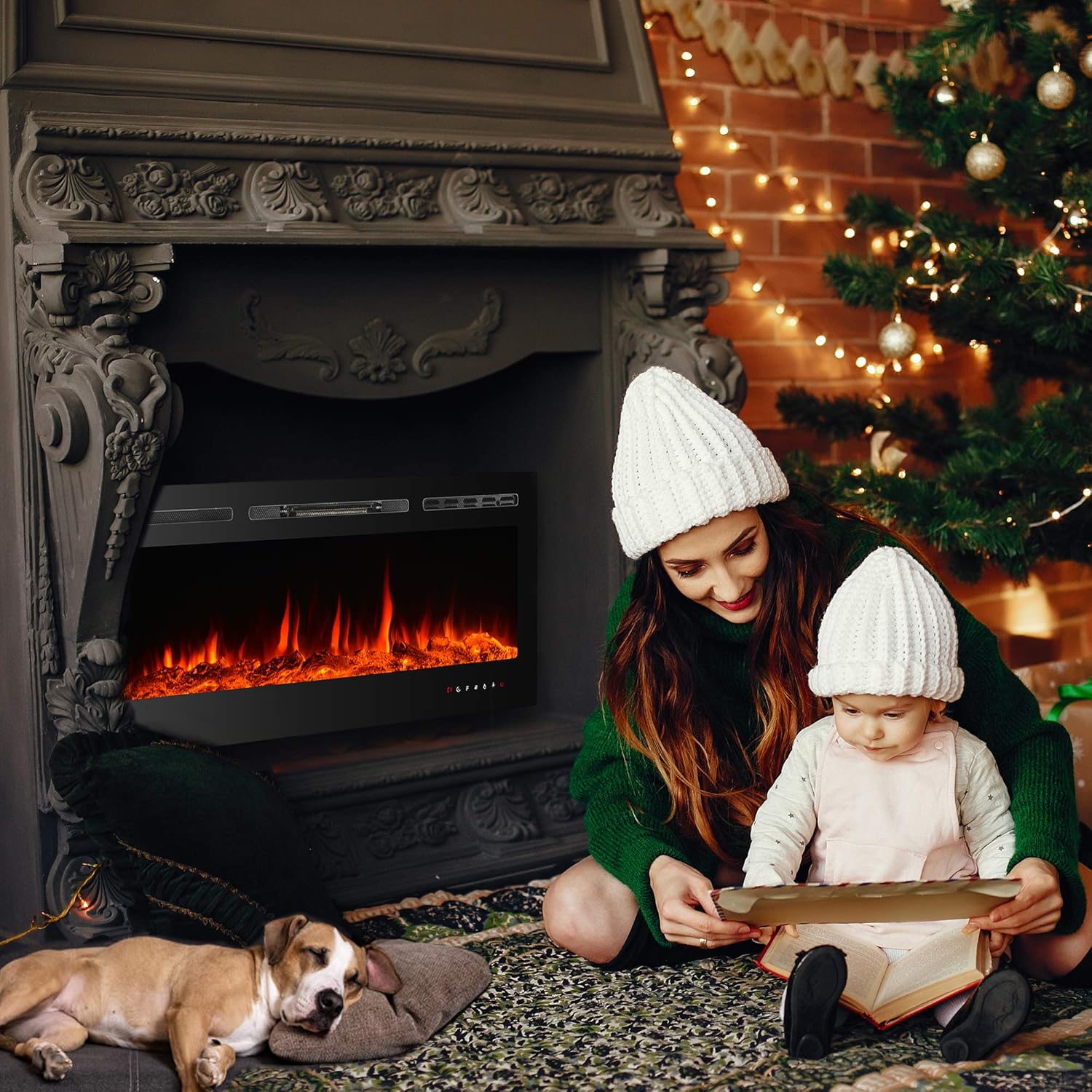 40 Inch Electric Fireplace Inserts, Wall Mounted Fireplace, Recessed Electric Fireplace, Led Fireplace, Linear Fireplace, 750/1500W