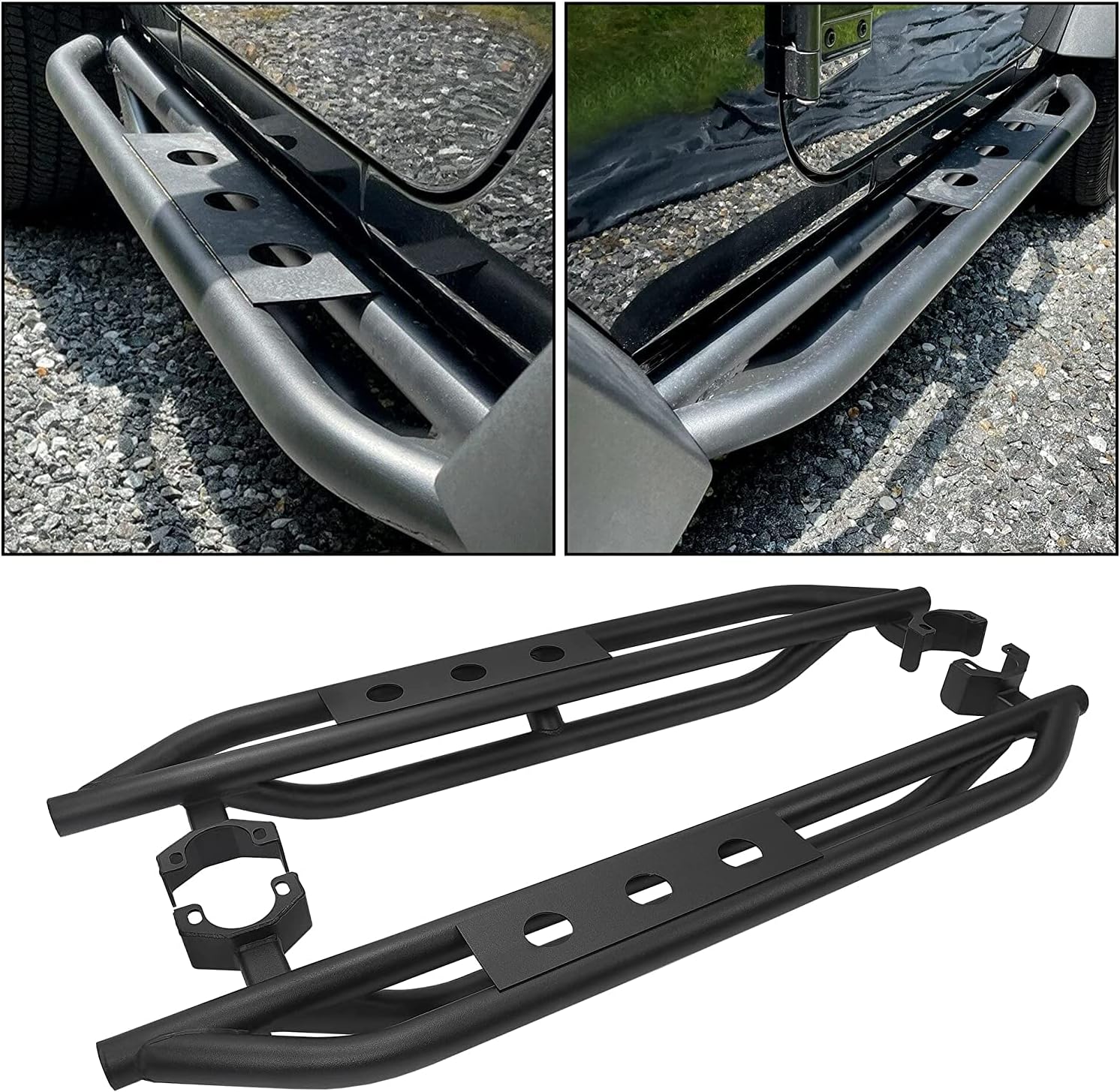 HECASA Side Step Compatible with 2007-2018 Jeep Wrangler JK 2 Door Black Steel 52.6 inch Running Board Step Rails Armor Nerf Bars Rock Sliders Rock Rails Secure Stable