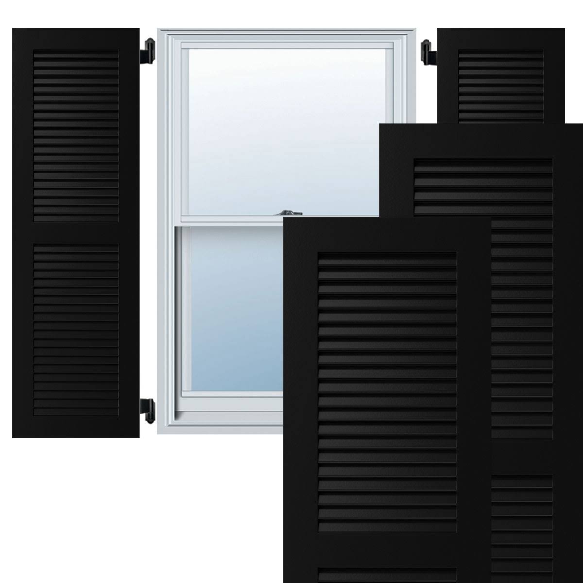 Ekena Millwork CWL18X045BLC 18x22W x 45x22H Exterior Composite Louvered Shutters (Per Pair), Black