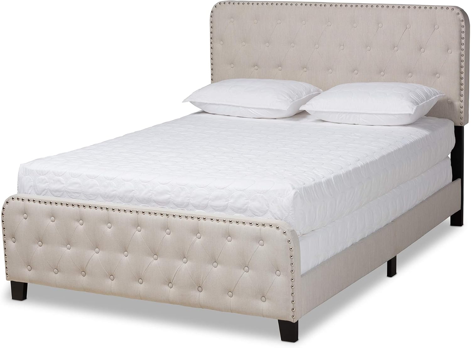Baxton Studio Panel Bed, Queen, Beige/Black
