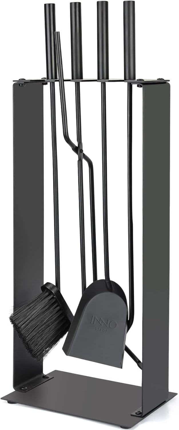 INNO STAGE 5 Pieces Fireplace Tools Set Wrought Iron Fire Stove Hearth Tools with Holder for Fire Place Accessories