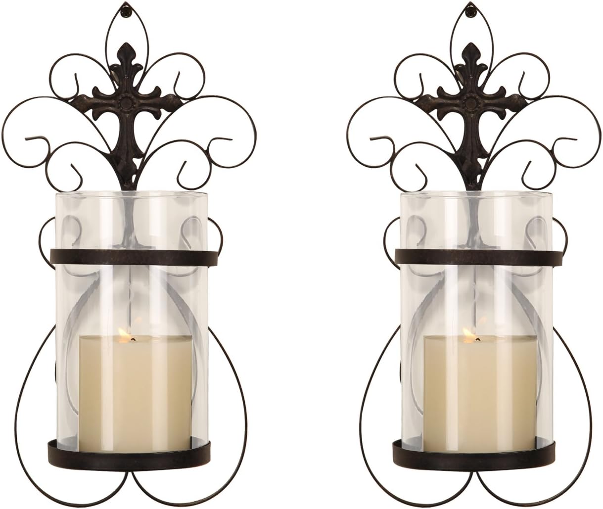 Adeco HD0006 Wall Hanging Candle Holder Sconce, Black with Antique Finish Pack of 2