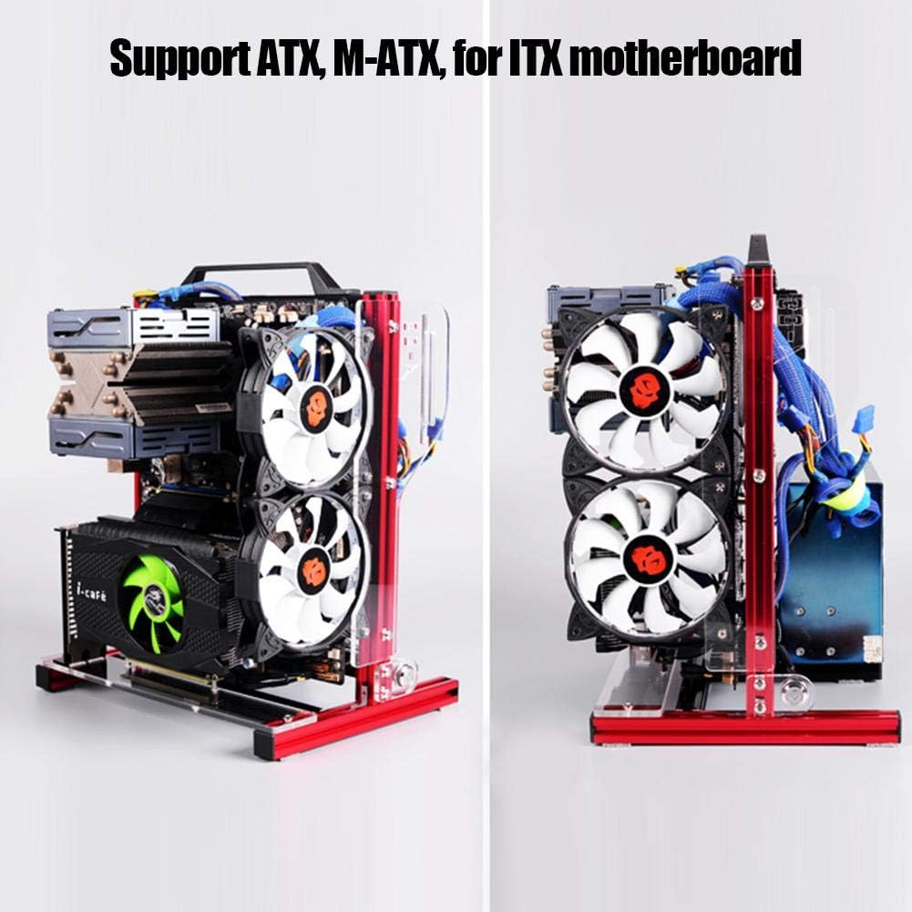 PUSOKEI M-ATX/ATX/ITX Motherboard Chassis DIY Set,Computer Aluminum Open Air Frame Chassis Case, Vertical Overclocking Open Aluminum Frame Chassis Rack,Good Heat Dissipation(Red)