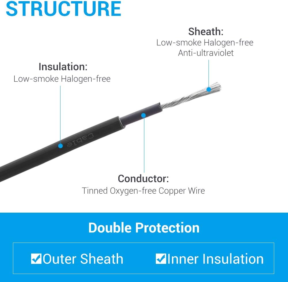 PowMr 10AWG(6mm²) Solar Panel Extension Cable Wire 100M Black(Female)