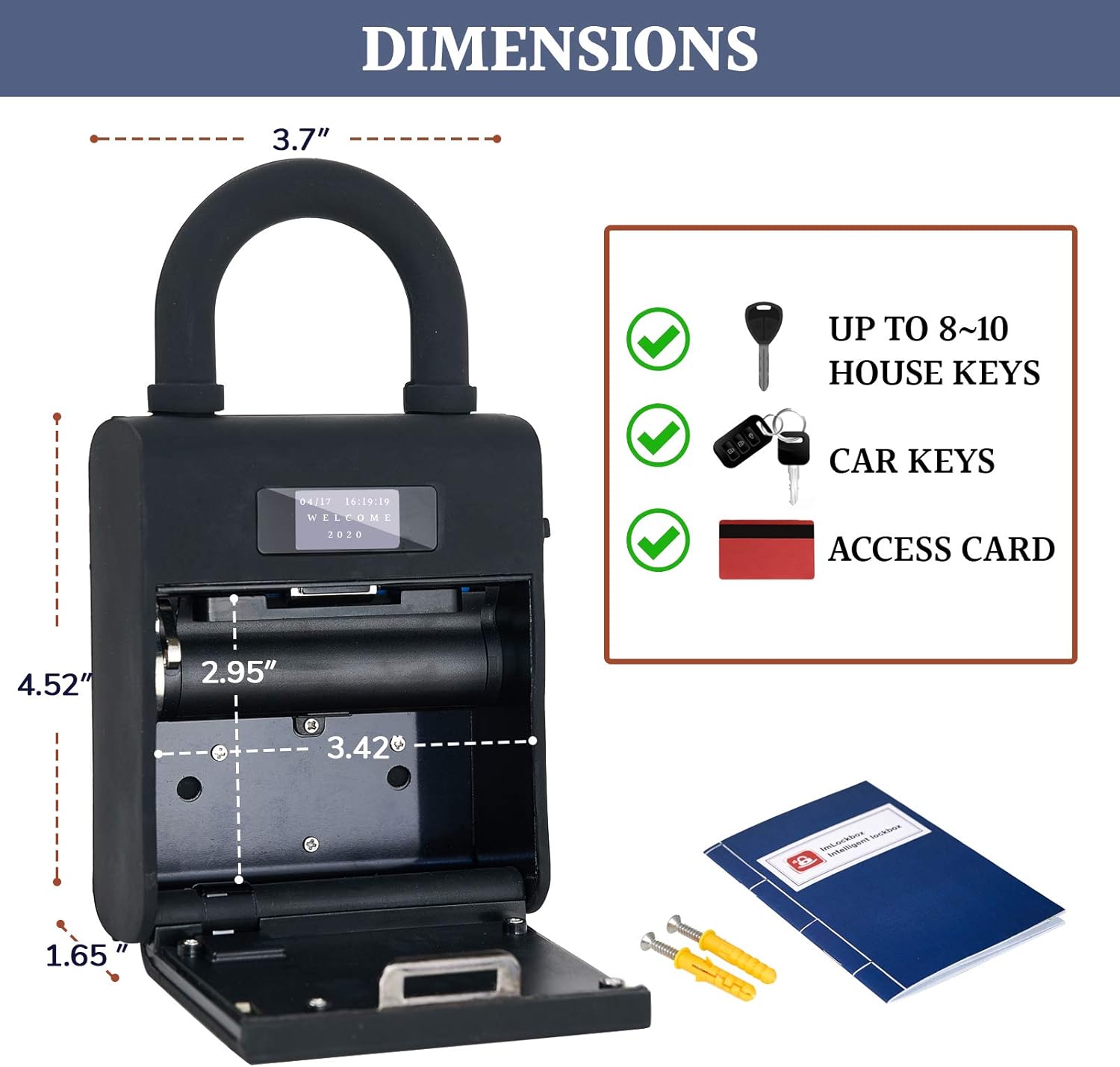 Security Key Lock Box, Bluetooth Smart Secured Lock Box with Management APP, Electronic Digital Security Safe Lock Box with Functions of Remote Authorization and Viewing Unlocking Records, Black