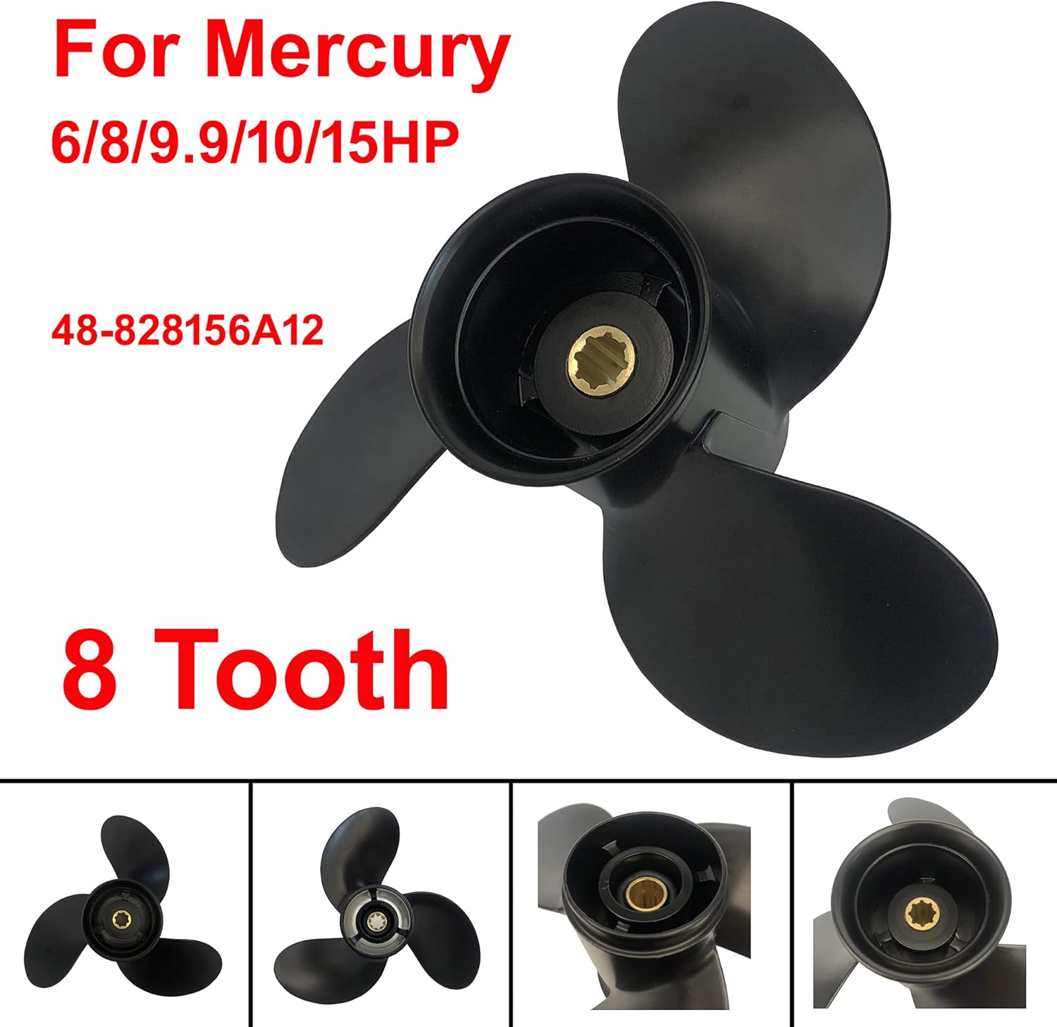 COPKINGO Boat Engine Propeller 9 x 9 for Mercury 6-15HP 48-828156A12 Aluminium Alloy Outboard Propeller 8 Spline Tooth 2-1/2