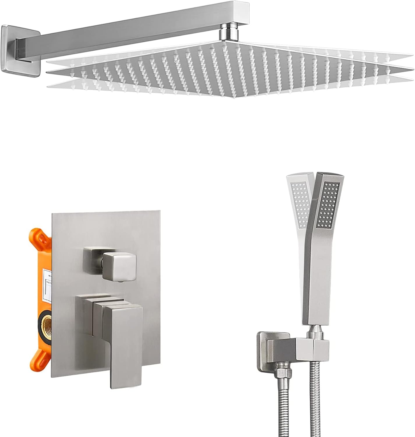 Jcrob Shower Faucets Sets Complete (12 Inch Matte Black), Rain Shower Head with Handheld Shower, High-Pressure Square Shower System for Bathroom, Dual Shower Combo Set with Pressure Balance Valve