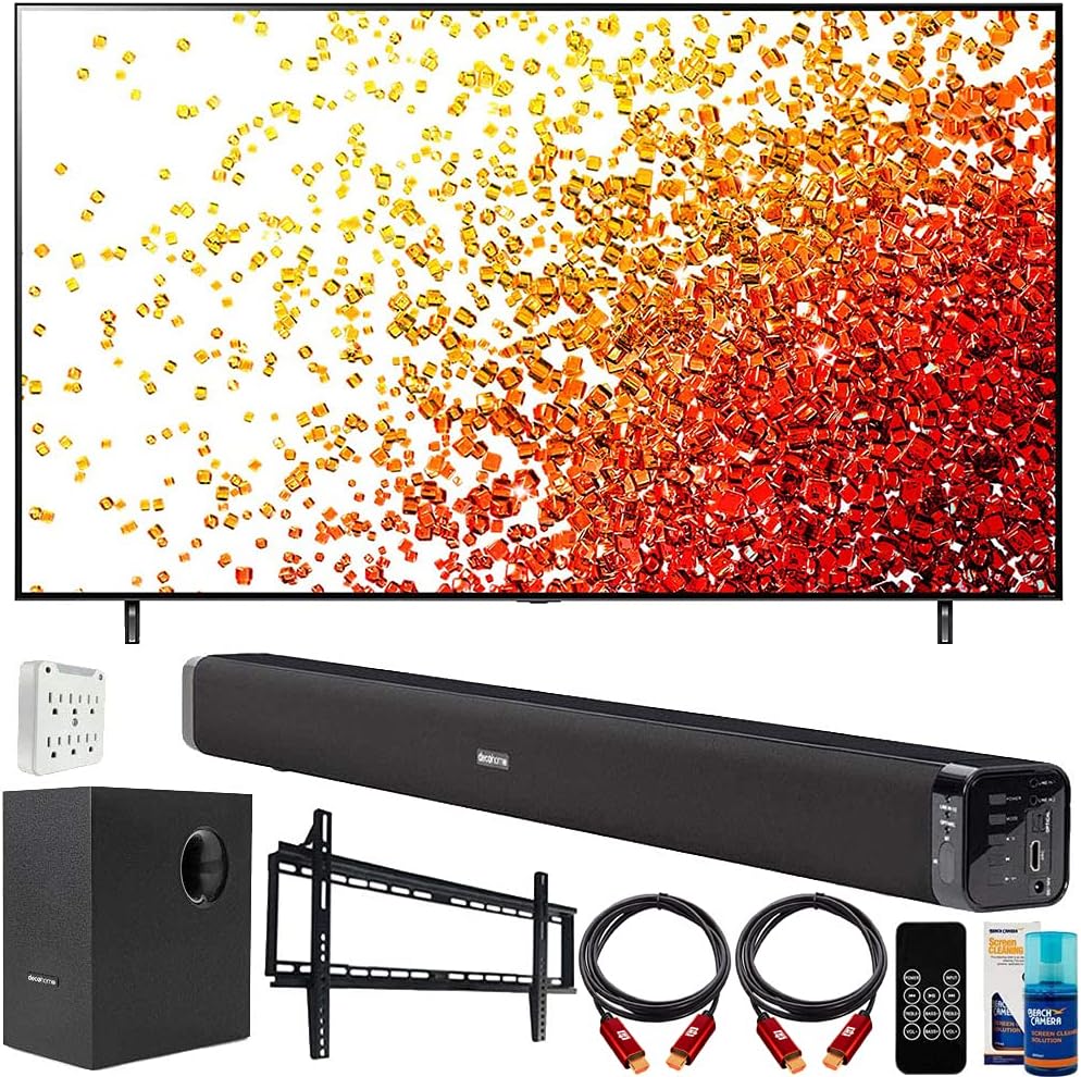 LG 65NANO75UPA 65 Inch Nanocell LED 4K UHD Smart webOS TV (2021) Bundle with Deco Gear Home Theatre Soundbar with Subwoofer, Wall Mount Accessory Kit, 6FT 4K HDMI 2.0 Cables and More