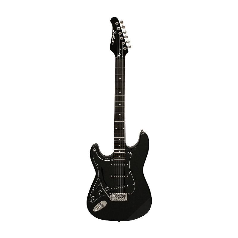 Sawtooth ES Series Left-Handed Electric Guitar, Black with Black Pickguard