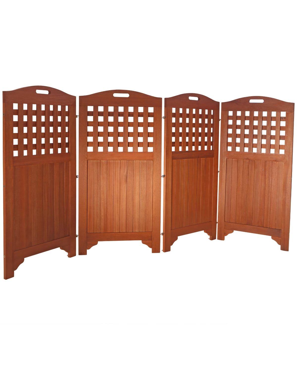 94x22 Brown Natural Wood Finish Outdoor Wood Privacy Screen with 4 Panels - 33667054