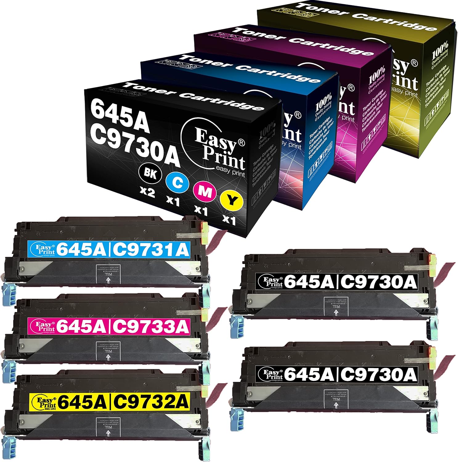 EASYPRINT Compatible 645A C9730A C9731A C9732A C9733A Toner Cartridge Used for HP 5500N 5500DN 5500DTN 5550N 5550DN, (2 BK/ 1 C/ 1 M/ 1 Y, 5 Pack)