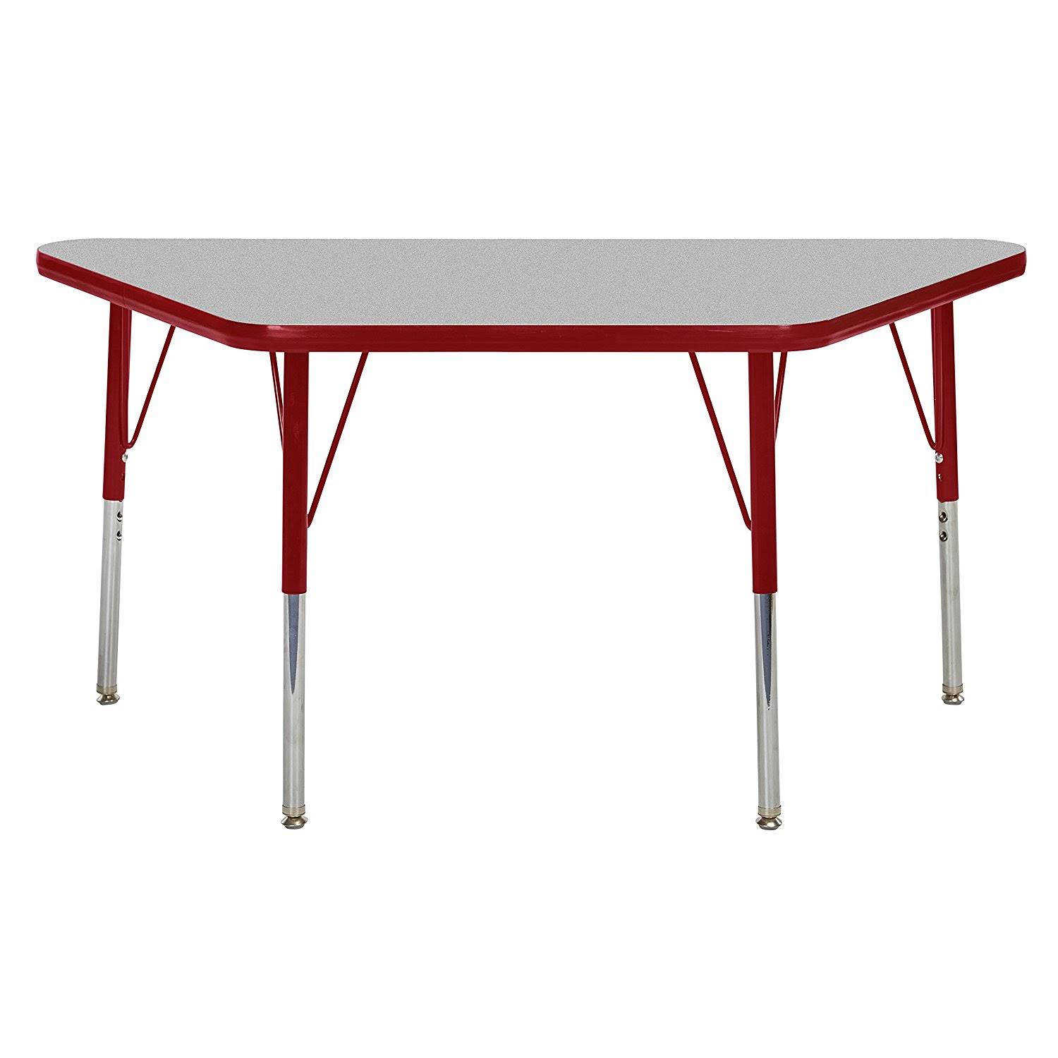 Ecr4kids 24in x 48in Trapezoid Everyday T-Mold Adjustable Activity Table Grey/Red - Standard Swivel