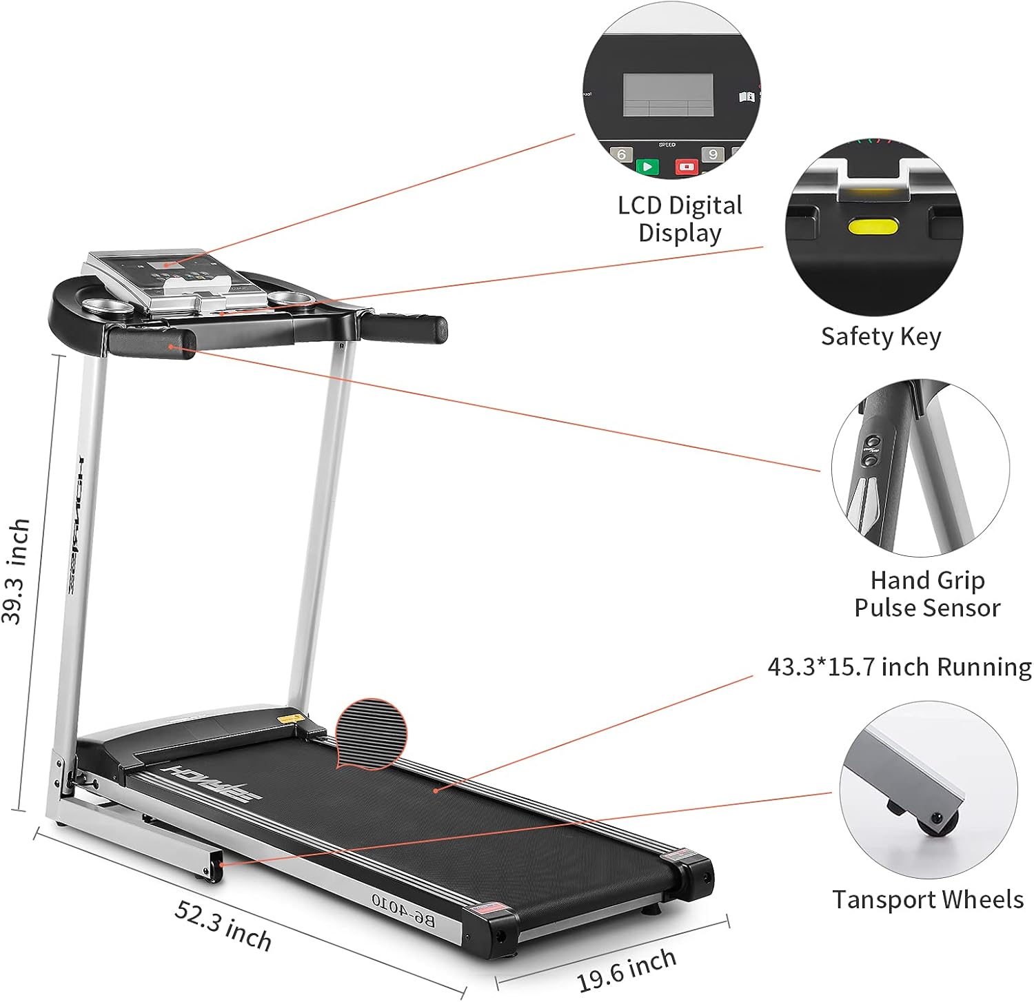 Folding Exercise Treadmill Walking Running Machine for Home Gym Workout Electric with LED Display Device Bluetooth Speaker