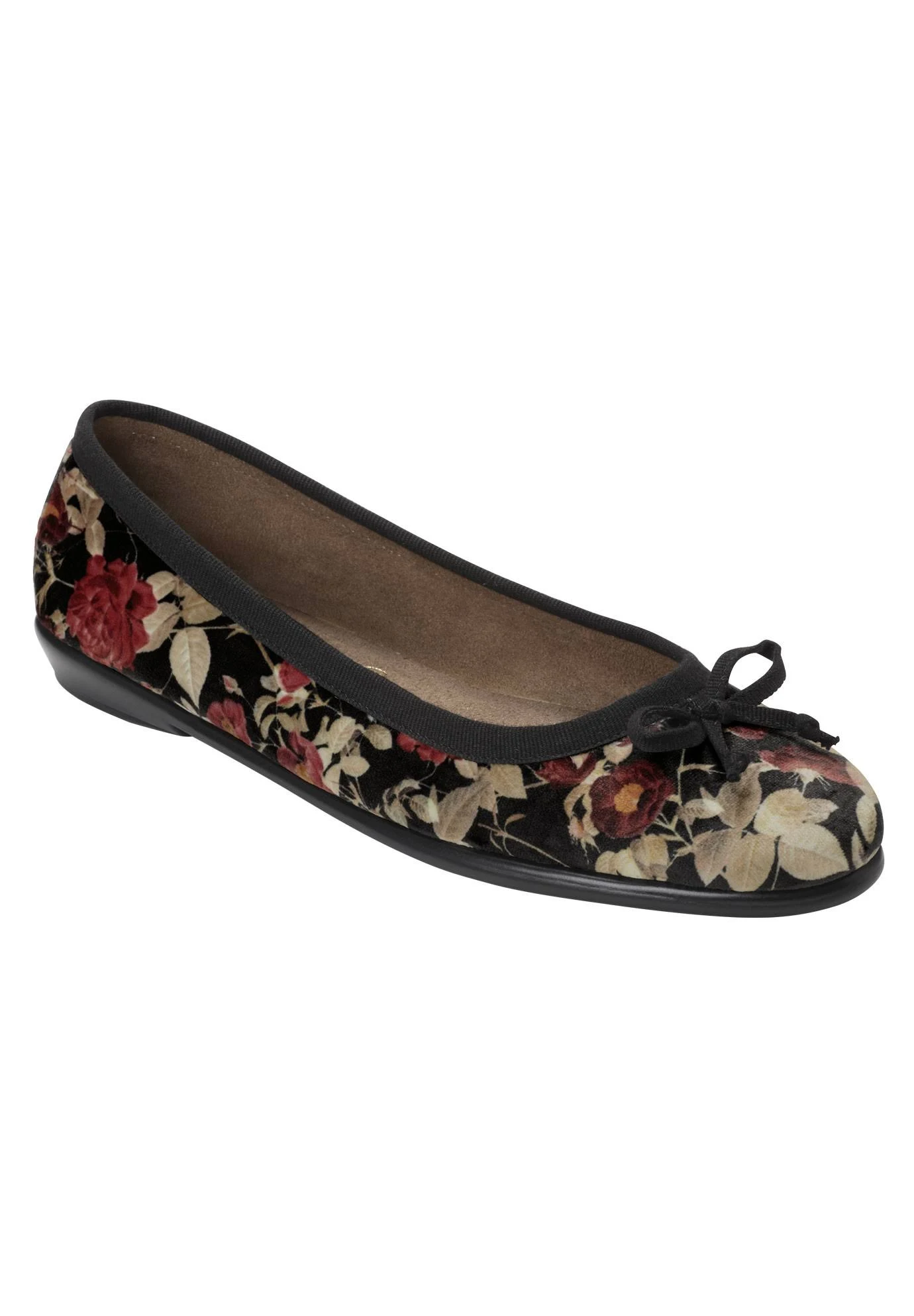Aerosoles Fast Bet Ballet Flat, Black Floral (10.5 W)
