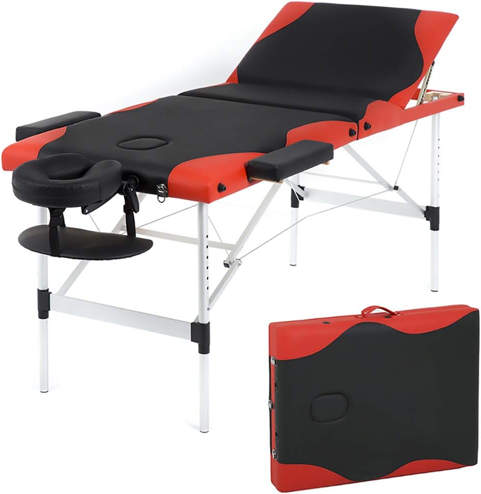 Massage Table Spa Bed Massage Bed 3 Fold 84 Inch Height Adjustable Aluminium Massage Table Portable Facial Salon Tattoo Bed W/Face Cradle Carry Case